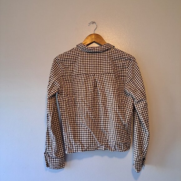Madewell Flannel Tie-Front Shirt In Gingham Check Brown Size Small Womens Button - Picture 5 of 8